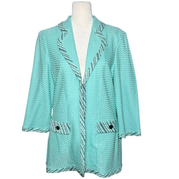 Ming Wang Women's Box Weave Knit Cardigan Jacket Small Mint Green Office Blazer - Picture 1 of 10